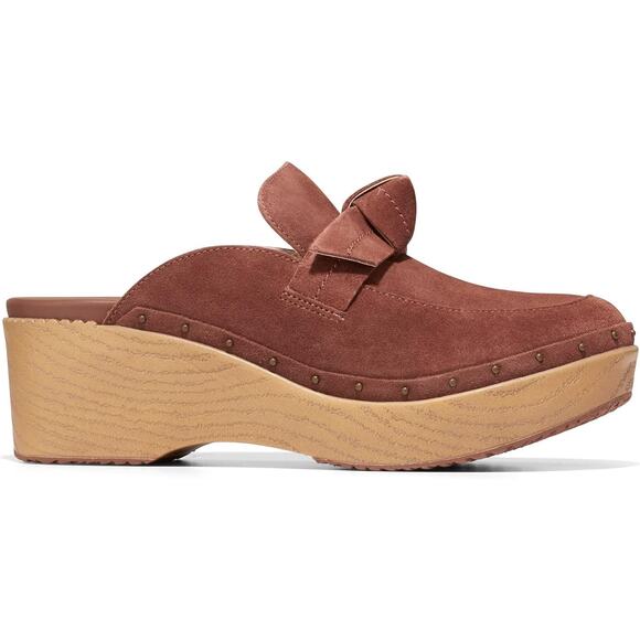 NWT Cole Haan Women's CLOUDFEEL Bow Clog, Sequoia Suede/Antique Brass, 6 - Picture 2 of 6